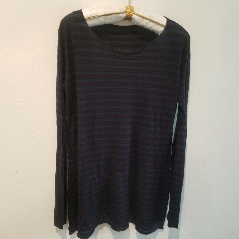 Blue Fish Womens Scoop Neck Long Sleeve Striped Top Tunic Semi-Sheer 100% Cotton